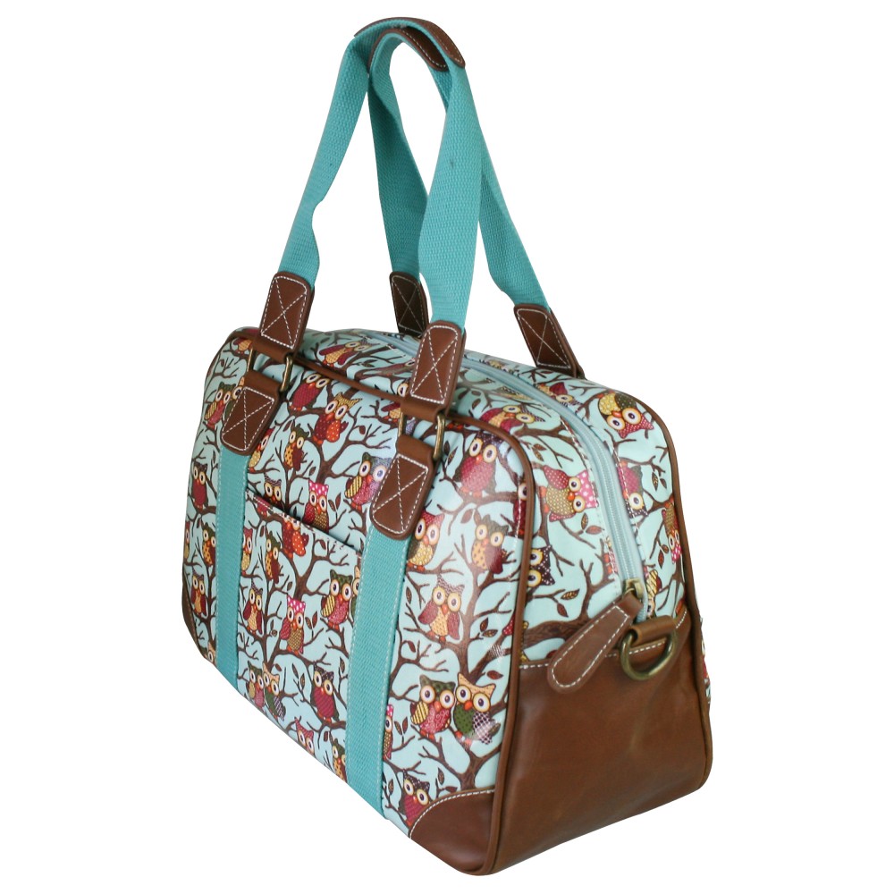 L1106W Miss Lulu Oilcloth Travel Bag Owl Blue